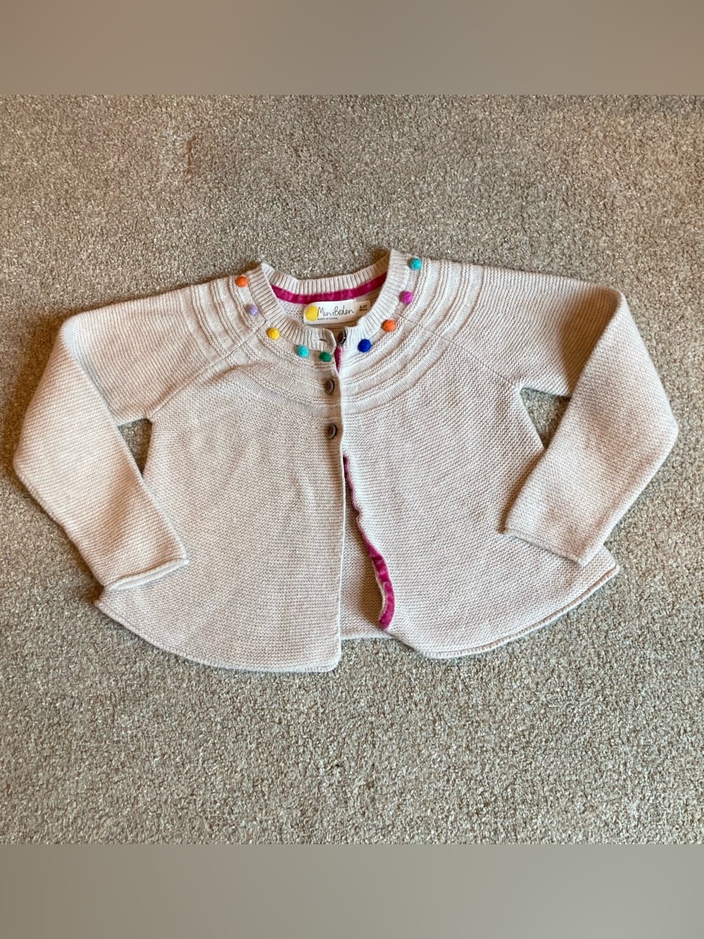 3-4 Mini Boden Knit Cardigan with Colorful Pom Poms